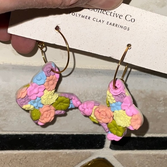 Clay Collective Co Floral Butterfly Earrings Lightweight Spring Colors - Picture 3 of 11